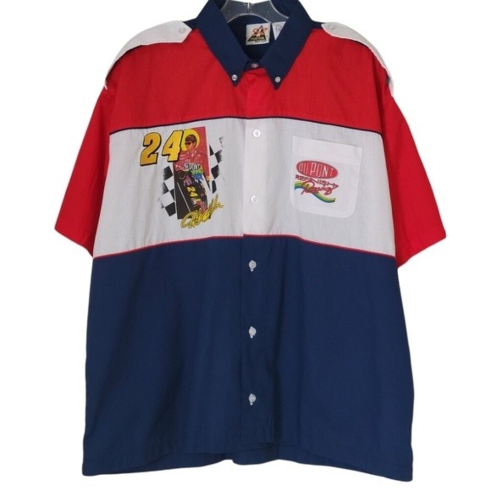 Jeff Gordan Race Gear Button Down Men XL Red Blue Speed Zone